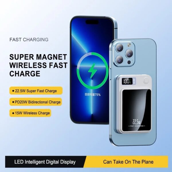 New Arrival 22.5W Magnetic Wireless 10000mAh Power Supply Fast Charging For Mobile Phone Portable Mini Power Bank - Image 3