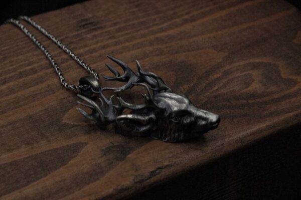 Silver Male Deer Head Necklace Stag Pendant Men's Animal Necklace Women's Gift For Him Birthday Christmas, Nature