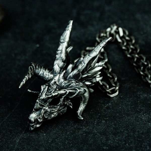 Dragon head silver pendant necklace - Dragon skull sterling silver jewelry - Animal skull 925 sterling silver pendant jewelry - Image 2