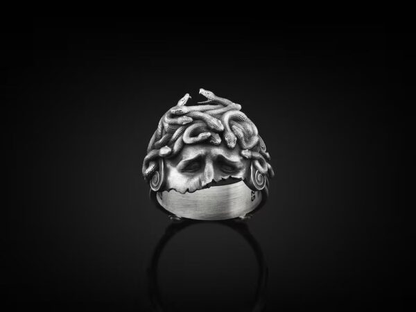 Wounded Medusa Handmade Sterling Silver Men Biker Ring, Greek Mythology Ring, Medusa Gothic Ring, Medusa Silver Men Jewelry, Ring for men - Image 2