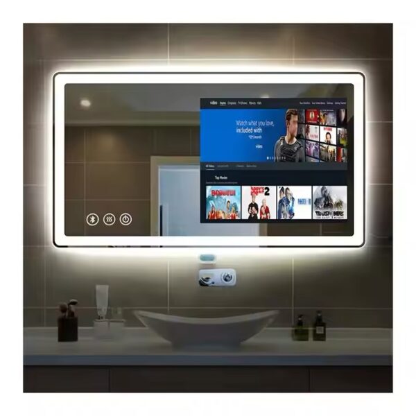 Mirror Bathroom TV, 1080P Smart Mirror TV Google System NTSC & ATSC Tuner Support WiFi Bluetooth 500 nits High Brightness, IP66 Waterproof TV for Bathroom Bathtub Hotel Shower Spa (Wall Mount included)